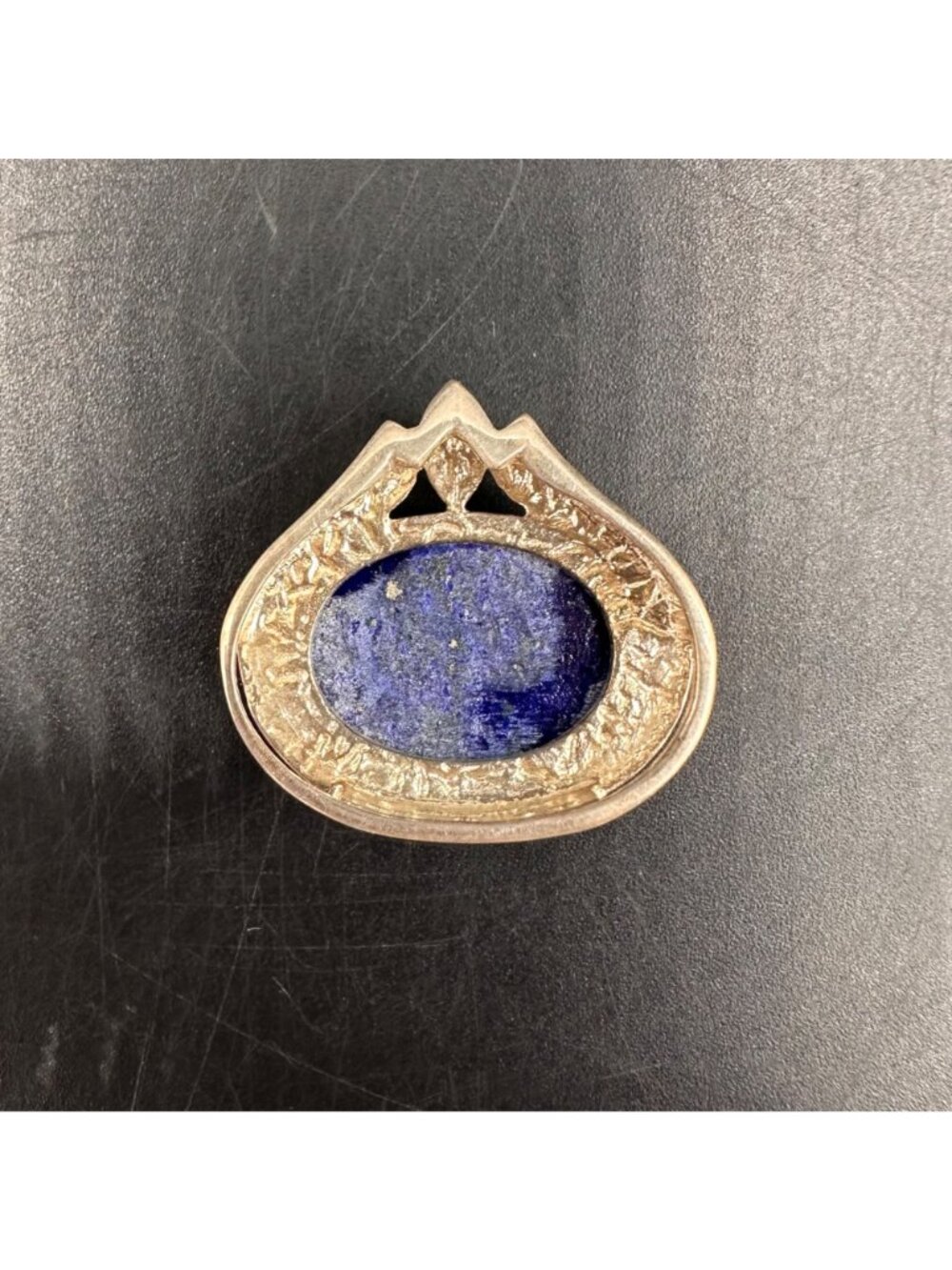 Vintage Sterling Silver Lapis Lazuli Modernist Slide Oval Pendant Blue Western - Picture 7 of 11